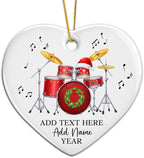 Personalized Drum Set Christmas Ceramic Ornaments 2025, Drummer Christmas Ornament for Men Women, Drum Xmas Tree Ornament with Custom Text Name & Year, Xmas Decor Gift for Drummer Band Music