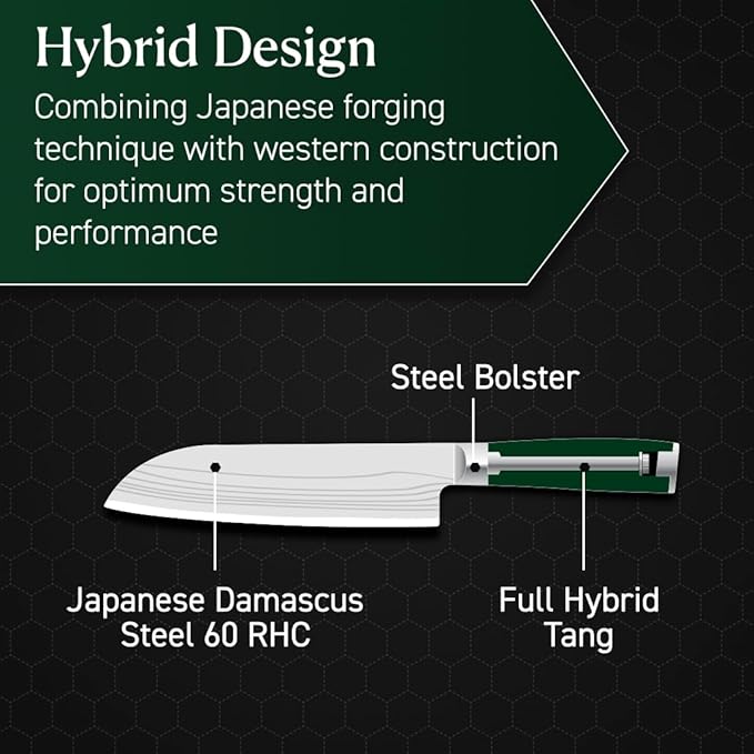 HexClad Santoku Knife, 7-Inch Japanese Damascus Stainless Steel Blade, Pakkawood Handle