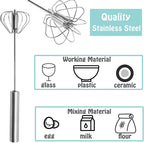 Semi-automatic Whisk, Stainless Steel Egg Beater, Hand Push Rotary Whisks Mixer Stirrer for Making Cream, Whisking, Beating and Stirring (Silver)