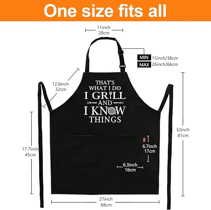 Funny Grilling Aprons for Men - BBQ Cooking Apron with 2 Pockets, Adjustable Neck Strap and 40" Long Ties - That's What I Do I Grill and I Know Things