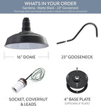 Steel Lighting Co. Gardena Barn Light | Outdoor Wall Mounted | 16" Dome | 23" Gooseneck | Farmhouse Light Made in America | Matte Black Exterior/White Interior