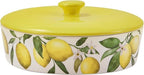 Bico Lemon Dreams Ceramic Tortilla Warmer, 8.9 Inch Tortilla Holder with Lid for Taco Bread Pancake for Mexican Night and Party, Microwave and Dishwasher Safe