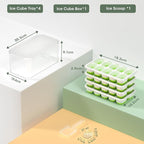 DOQAUS Ice Cube Tray with Lid and Bin, 4 Pack Silicone Plastic Ice Cubes Trays for Freezer with Box/Container, Stackable with Storage Iced Bucket Kits, Scoop, for RV, Soup, Food, Cocktail, Coffee