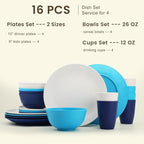 Homienly Premium Wheat Straw Dinnerware Sets, Plates and Bowls Sets,Cups,Alternative to Plastic Plates Service for 4, Dishwasher and Microwave Safe 16 PCS Dish Sets for Home,Camping - Island