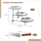 7 Pcs Pizza Pan Riser Stands Sets, Including 3 Tier Dessert Stand with Stainless Steel Pizza Pans(7.87in), and 3 Cake Spatulas for Cakes, Desserts, Pizza, Appetizers