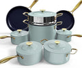 Nuwave Lux LE 13-Pc Cookware Set with Elegant Gold Handle, Diamond Infused Ceramic Non-Stick, PFAS Free, Premium Metal Lids, Ergonomic Stay-Cool Handles, Induction Ready & Compatible w/All Cooktops