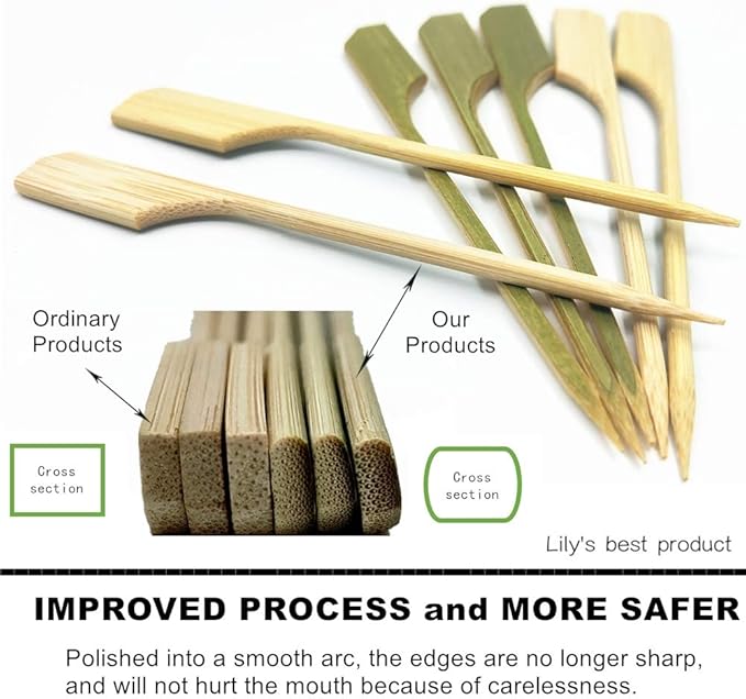 HOPELF 4.7 inch Bamboo Paddle Picks Skewers for Cocktail，Appetizers，Fruit Kabobs，Sandwich，Barbeque Snacks.Wood pick More Size Choices 3.5''/ 4.7''/ 7''/ 10'' (Pack of 100)