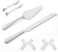 Wedding Cake Cutting Set, Elegant Wedding Cake Knife and Server Set with Thick Stainless Steel Wide Handle, Cake Cutting Set for Wedding Anniversary Christmas, Cake Cutter, 2 Cute Forks and Bows