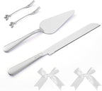 Wedding Cake Cutting Set, Elegant Wedding Cake Knife and Server Set with Thick Stainless Steel Wide Handle, Cake Cutting Set for Wedding Anniversary Christmas, Cake Cutter, 2 Cute Forks and Bows
