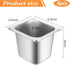 6 Set Hotel Pan 1/6 Size 6 Inch Deep Stainless Steam Table Pans with Lids Stackable Commercial Anti Jam Metal Steam Tray Catering Food Storage Steel Pan for Hotel Restaurant Buffet Party Supplies