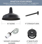 Steel Lighting Co. Gardena Barn Light | Outdoor Wall Mounted | 16" Dome | 11" Straight Arm | Farmhouse Light Made in America | Matte Black Exterior/Matte Black Interior