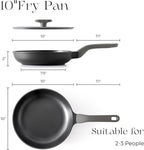 PRICUSIS Nonstick Ceramic Frying Pan with Lid, 8/10 Inch Skillet with Stay Cool Handle, Fully Coated, Induction Compatible & Oven Safe, 100% Dishwasher Safe, PTFE & PFOA Free（10 Inch, Black Sesame）