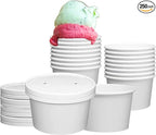 [250 Sets White Paper Food Containers With Vented Lids, To Go Hot Soup Bowls, Disposable Ice Cream Cups (8oz)