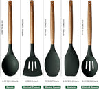 Miusco Non-Stick Silicone Cooking Utensils Set with Natural Acacia Hard Wood Handle, 5 Piece, High Heat Resistant (Green)