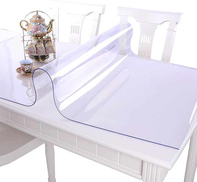 NECAUX Custom Multisize 1.5mm Thick Clear PVC Table Cover Protector - 19 x 48 Inch Rectangular Plastic Table Cover Desk Pad Mat for Office & Computer Desk/Sofa Table