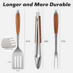 ENLOY Heavy-Duty Barbecue Grilling Tools Set, Outdoor Grill Accessories with Spatula, Fork & Tongs, Extended Rosewood Handle & Food-Grade Stainless Steel for Barbecue & Grill, 3Pcs BBQ Tools for Men