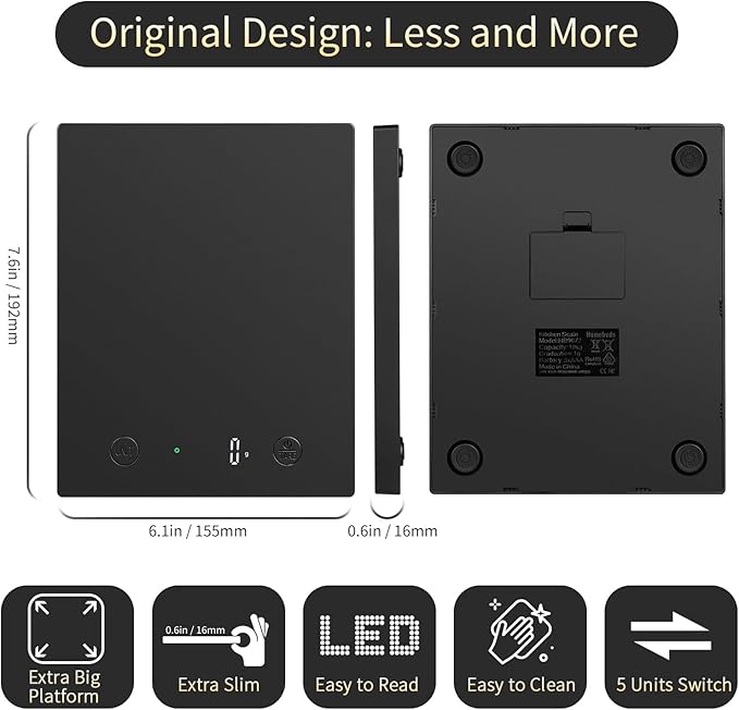 Homebuds 22lb/10kg Digital Food Scale in High Precision 0.1oz/1g, Our Own Kitchen Scale Professional Factory SINCE 2001, Home and Kitchen Essentials for Cooking and Baking, LED, 3*AAA Batteries, Black