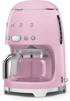 Smeg 50's Retro Style Aesthetic Drip Coffee Machine with 10 Cup Glass Carafe, Auto Start Feature, Keep Warm Plate, and Two Coffee Strength Settings (Pink)