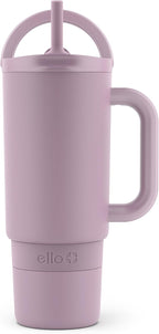 Ello Port 30oz Tumbler with Carry Loop & Integrated Handle | Vacuum Insulated Stainless Steel Reusable Water Bottle Travel Mug | Leak Proof Lid | Flexible Straw | BPA-Free | Dishwasher Safe | Mauve