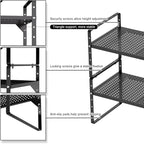 Expandable Counter Shelf, Adjustable Height Spice Rack Metal Mesh Board Shelf Organization for Kitchen Pantry Bathroom Office -Black