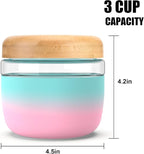 Tronco 24 oz Glass Container with Bamboo Lids, Food Storage Bowls for Soup, Stew & Overnight Oats, Meal Prep, Glass Lunch Bowl Container 100% Leak & Spill Proof, Airtight, BPA-Free- Ideal Gifts, Amber