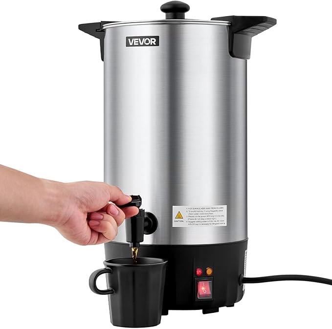 VEVOR Commercial Coffee Urn, 60 Cup 9 L Hot Beverage Dispenser with Dripless Faucet, Quick-Brewing Stainless Steel Large Commercial Coffee Maker, for Catering, Business, Party, Church & Restaurant