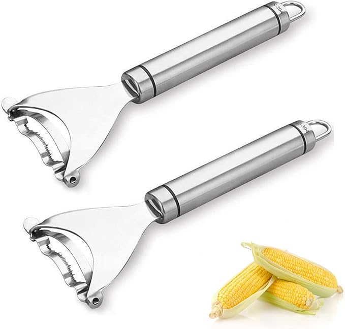 2PCS Corn Planer Cutter Thresher Peeler, Corn Thresher Cob Stripper Tool,Premium Stainless Steel Corn Thresher Cob Remover tool with Ergonomic Handle