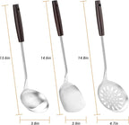 FJNATINH Wok Spatula and Ladle Skimmer Spoon - Stainless Steel Cooking Utensils Set of 3,Kitchen Wok Utensils Set