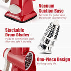 Cheese Grater Hand Crank Rotary Vegetables Shredder with Handle, 3-in-1 Graters with Interchangeable Blades and Strong Suction Base Multifunctional Slicer for Kitchen