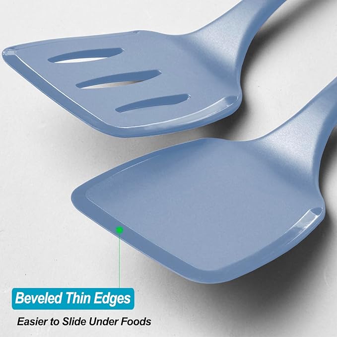 600˚F Heat Resistant Silicone Spatula Set, 13.6" Kitchen Spatula Turners for Non Stick Cookware, Flexible Spatulas with Thin Edges, Seamless Cooking Utensils for Fish, Eggs, Pancakes, Starry Blue