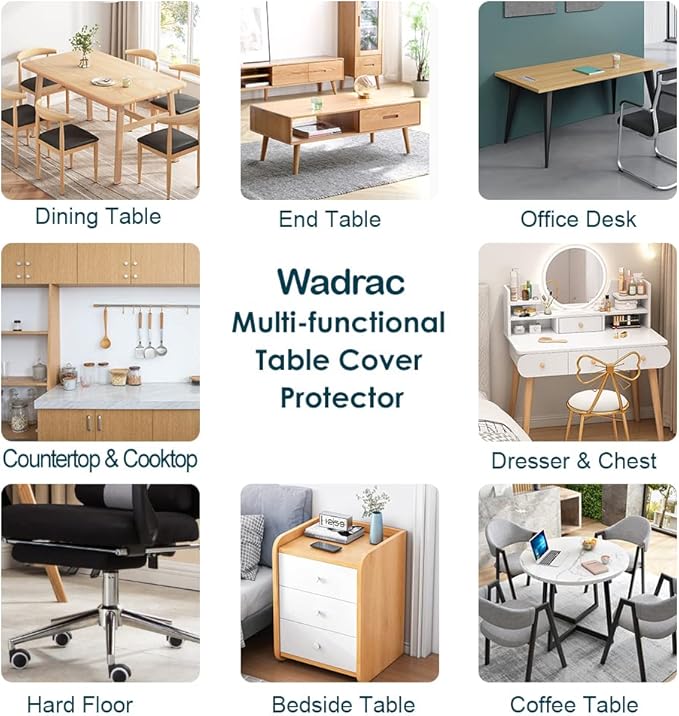 Wadrac Clear Table Protector Plastic Table Cloths PVC Night Stand Table Cover Mat Office Desk Mat Shelf Surface Protection Crystal Children Painting Cover Pad Transprent Rectangular 34x60 inch