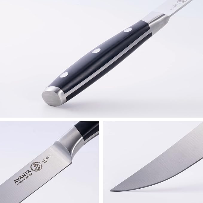 Messermeister Avanta Forged 5” Fine Edge Steak Knife Set - German X50 Stainless Steel - Rust Resistant & Easy to Maintain - Includes 4 Steak Knives