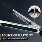 Kitchen Tongs with Silicone Tips, Tongs for Cooking Heat Resistant 600 Degrees Stainless Steel Locking Tong - 7" 9" & 12 inch Silicone Tong Non-Stick, Black Set of 3