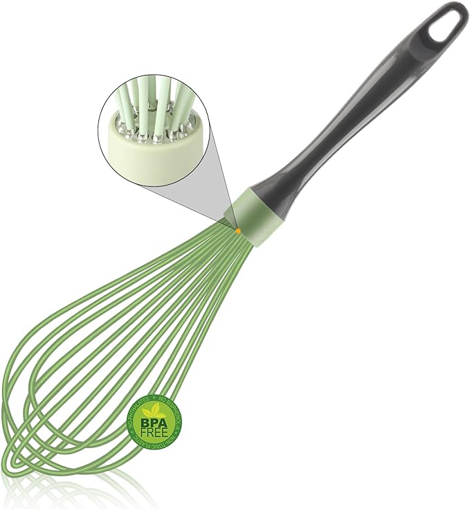 Professional Whisks, Dishwasher Safe, Stainless Steel & Silicone, Heat Resistant, 12-Inch, Green