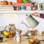 Beautiful 1L Electric Gooseneck Kettle, Precision Pour Spout, 1200W Fast Boil, Auto Shut-Off, Cordless, Stainless Steel, Tea & Coffee Maker with Ergonomic Handle, Matte Finish (Sage Green)