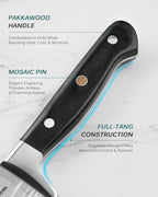 KYOKU 8" Chef Knife, Samurai Series Japanese Chef's Knife with Sharpening Stone, High Carbon Steel Kitchen Knife with Pakkawood Handle Mosaic Pin Gift Box for Meat Vegetable Fruit Chopping Slicing