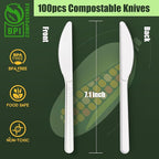 Gezond 100% Compostable Knives 100 Count, No Plastic Biodegradable PLA Knives Disposable Eco Friendly Heavy Duty Cutlery Suitable for Party Picnic Office Everyday Use