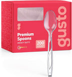 GUSTO [200 Count] Premium Heavyweight Spoons Plastic Disposable, Clear Plastic Spoons Heavy Duty, Perfect for Parties, Events, and Catering (Formerly Comfy Package)