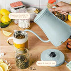 Beautiful 1L Electric Gooseneck Kettle, Precision Pour Spout, 1200W Fast Boil, Auto Shut-Off, Cordless, Stainless Steel, Tea & Coffee Maker with Ergonomic Handle, Matte Finish (Hydrangea)