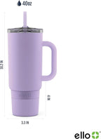 Ello Port 40oz Tumbler with Carry Loop & Integrated Handle, Vacuum Insulated Stainless Steel Reusable Water Bottle, Travel Mug with Leak Proof Lid & Straw, Perfect for Iced Coffee & Tea, Lilac