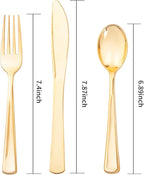 Liacere 200Pcs Gold Plastic Silverware-Gold Plastic Cutlery - Disposable Silverware include 100 Forks 50 Spoons 50 Knives Perfect for Parties&Weddings&Restaurants&Thanksgiving&Fall Decor