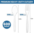 [600 Count] Clear Plastic Utensils 600 clear plastic forks and spoons Disposable 300 Forks and 300 Spoons Silverware Bulk Forks and Spoons Bulk Heat Resistant Heavy Duty Silverware