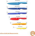 MasterChef Kitchen Knives Set with Covers incl. Paring, Boning, Carving, Bread, Santoku & Chef Knife, Sharp Cutting Stainless Steel Blades with Sheaths, 12 Piece (6 Colored Knives & 6 Covers)