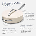Nonstick Ceramic Sauté Pan with Lid (4.5 qt, 11") Deep Frying Pan for All Cooktops Non Toxic Skillet PTFE/PFOA/PFAS Free, Even Heat Distribution, Oven Safe w/Stay-Cool Handle, Cream