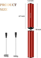 Milk Frother Rechargeable with Cover - Coffee Frother Wand, Drink Mixer Handheld with 2 Detachable Stainless Whisks 2 Speed Adjustable for Latte, Cappuccino, Hot Chocolate, Egg, Red