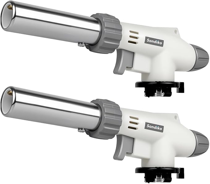 Sondiko Dual Flame Mode Butane Torch Lighter Head 2 Pack, Culinary Torch, Welding Equipment for Soldering with Adjustable Flame, Reverse Use for BBQ, Soldering, Charcoal, Fuel Not Included
