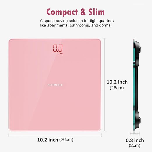 NUTRI FIT Digital Scale for Body Weight, Precision Bathroom Weighing Scale Step-On Technology High Capacity - 330 lb, LED Display with High Precision Measurements, Pink