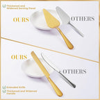 Wedding Cake Cutting Set, Elegant Wedding Cake Knife and Server Set with Thick Stainless Steel Wide Handle, Cake Cutting Set for Wedding Anniversary Christmas, Cake Cutter, 2 Cute Forks and Bows, Gold