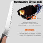 KUNIFU Bread Knife, 9.0 Inch Serrated Knife For Homemade Bread, Bread Slicer For Sourdough Cake Bagels