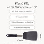 StarPack Premium Flexible Large Silicone Turner Spatula - High Heat Resistant to 600°F, Hygienic One Piece Design, Non Stick Rubber Kitchen Utensil for Fish, Eggs, Pancakes & Cookies (Stormy Grey)